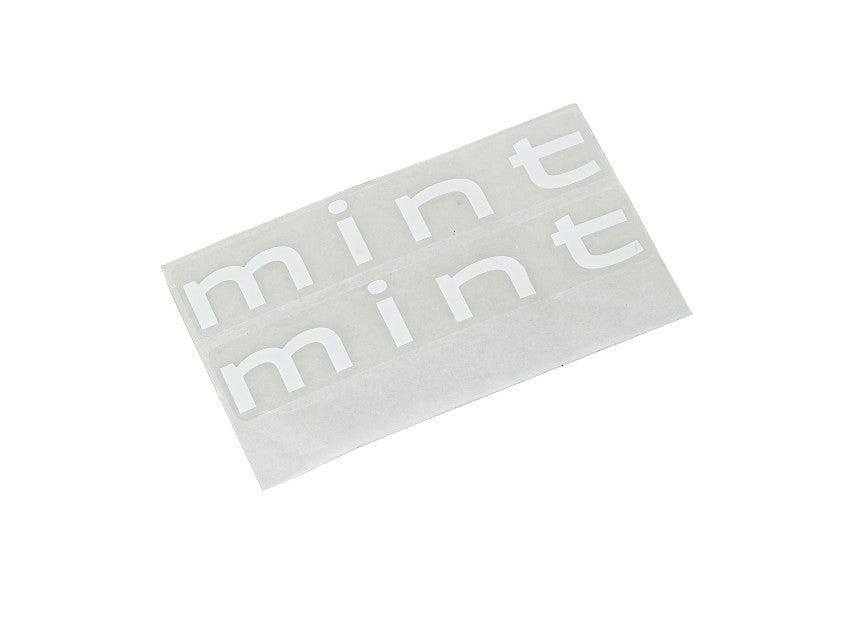 Mint Logo Hull Sticker in white on clear (Pack 2)