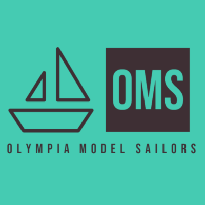 Logo of Olympia Model Sailors with a sailboat icon on a teal background