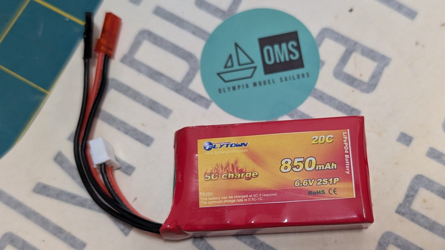 6.6V 850mah LiFe Battery, 2S, DF65/95 RX